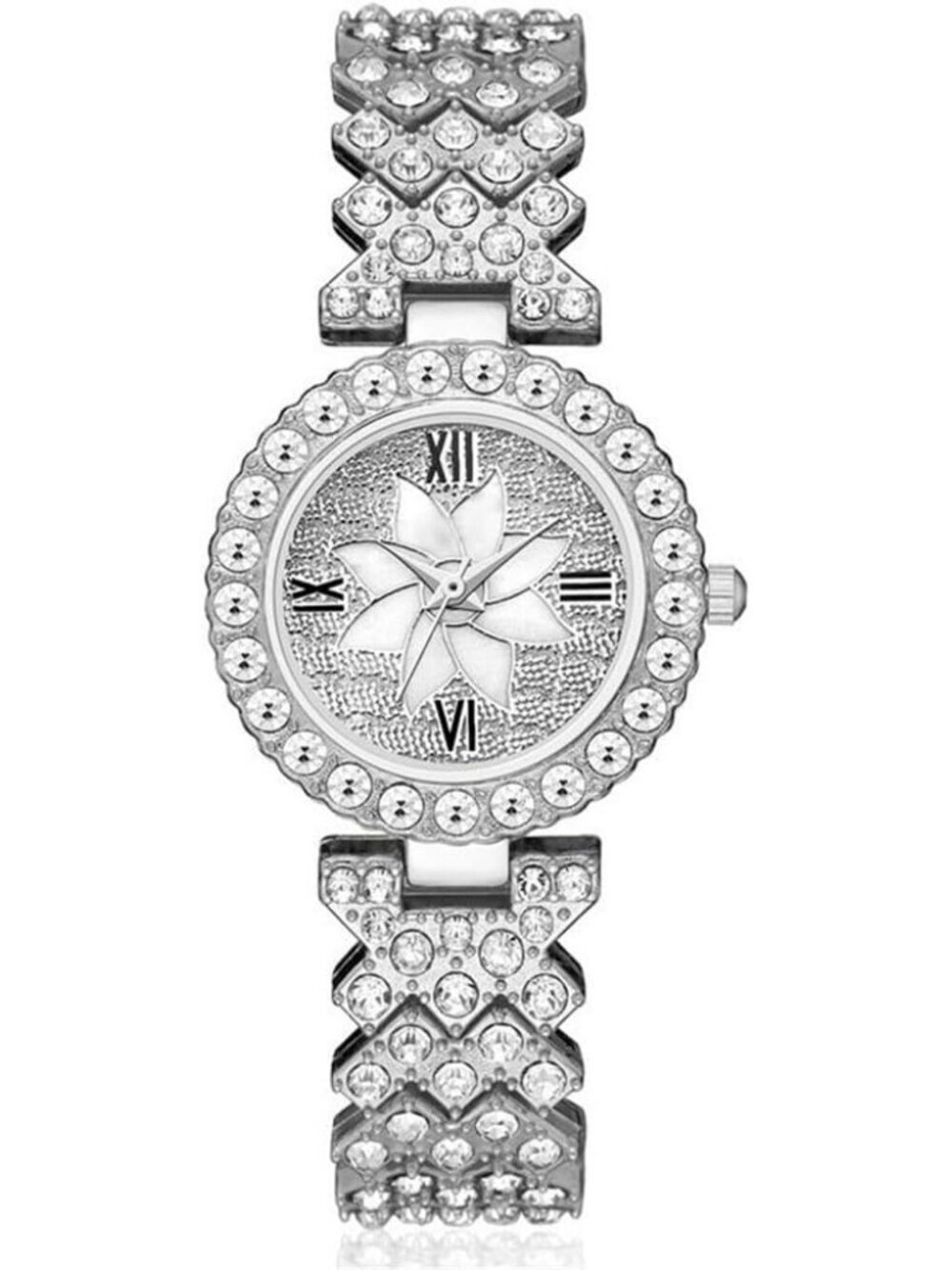 Womens Silver Analog Set Quartz Steel Band Diamonds Bracelets Luxury Wrist Watch - Picture 2 of 4